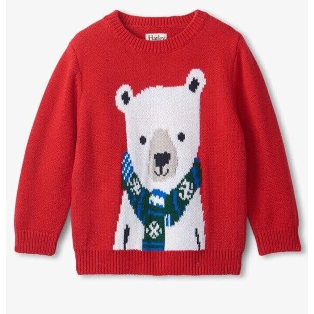 Hatley Holiday Bear Crew Neck Knit Sweater Red Baby Size 9-12 Months